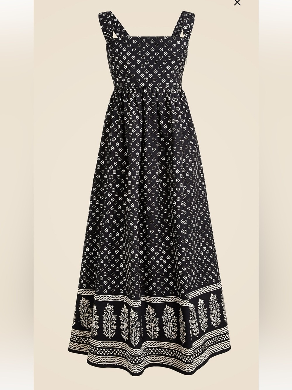 Square neck midi dress in block print